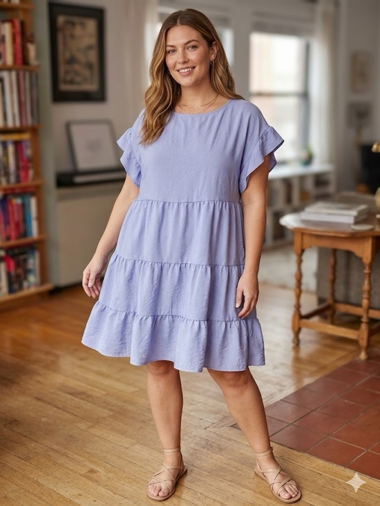 Nine West Dresses & Skirts - Nine West Lavender Tiered Flutter-Sleeve Mini Dress